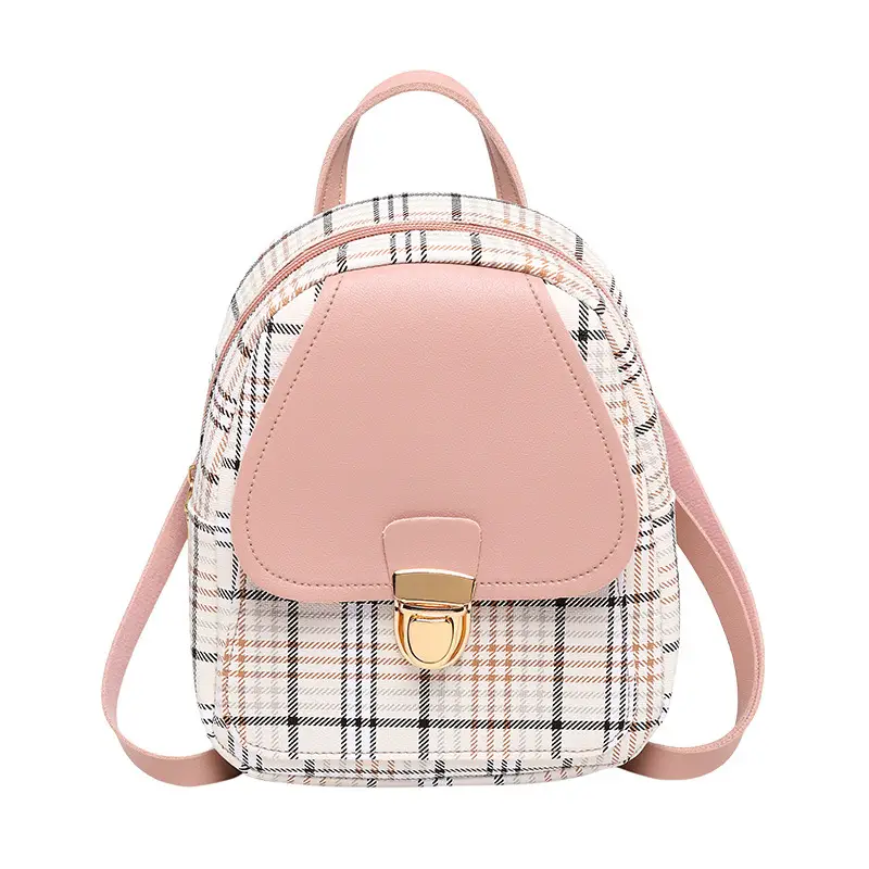 Korean Plaid Contrast Lock Buckle Shoulder Crossbody Backpack - Image 10