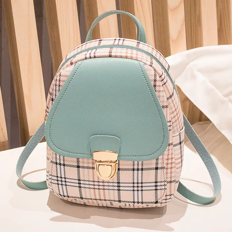 Korean Plaid Contrast Lock Buckle Shoulder Crossbody Backpack - Image 2