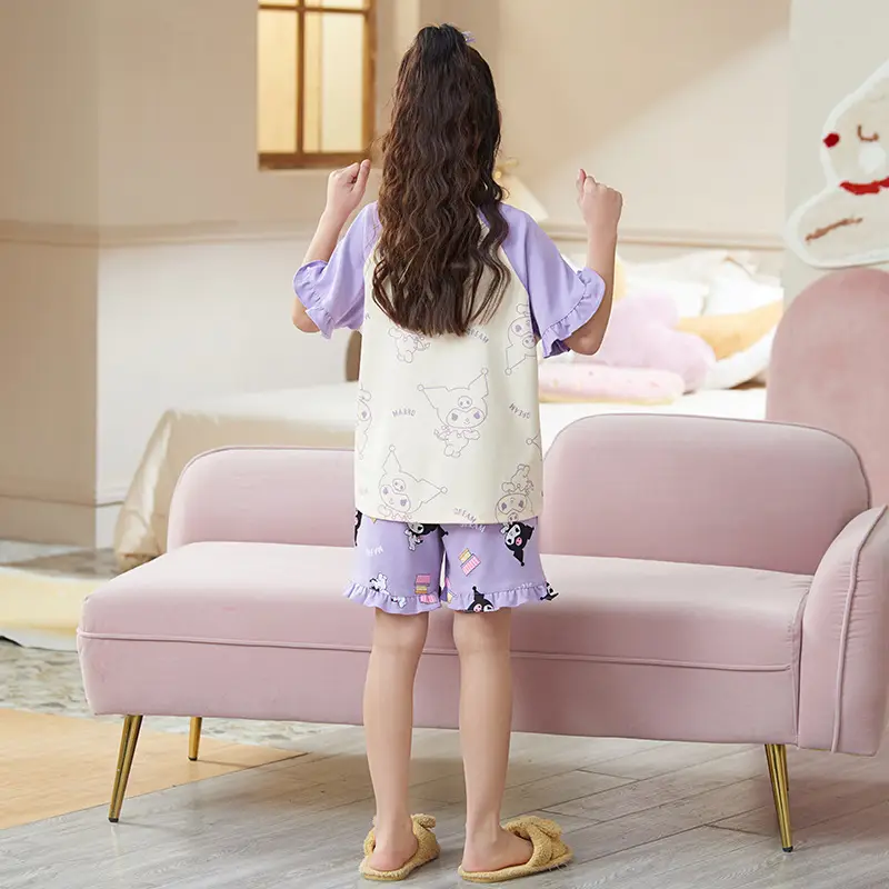 Girls Cartoon Pajamas Summer Cotton Red White Medium
