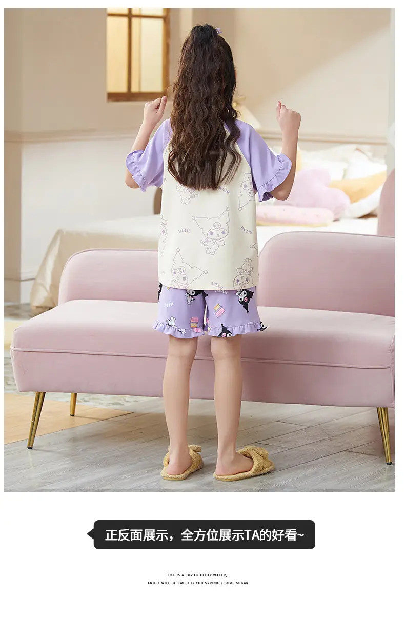 Girls Cartoon Pajamas Summer Cotton Red White Medium — feature 13