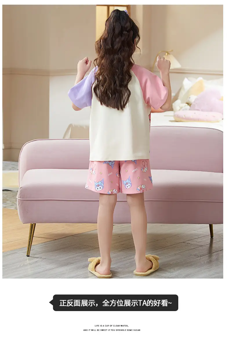 Girls Cartoon Pajamas Summer Cotton Red White Medium — feature 17