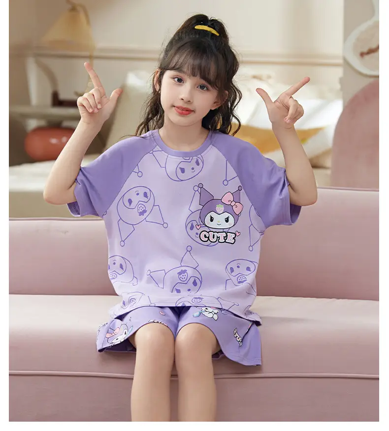 Girls Cartoon Pajamas Summer Cotton Red White Medium — feature 18