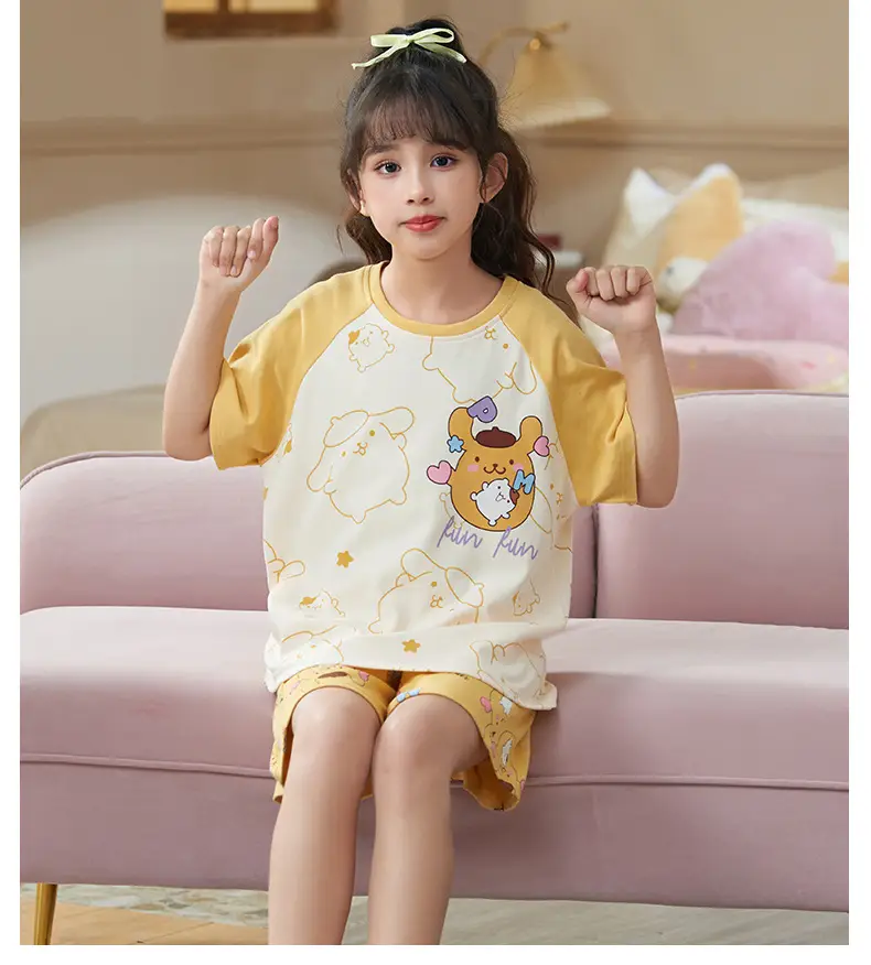 Girls Cartoon Pajamas Summer Cotton Red White Medium — feature 20