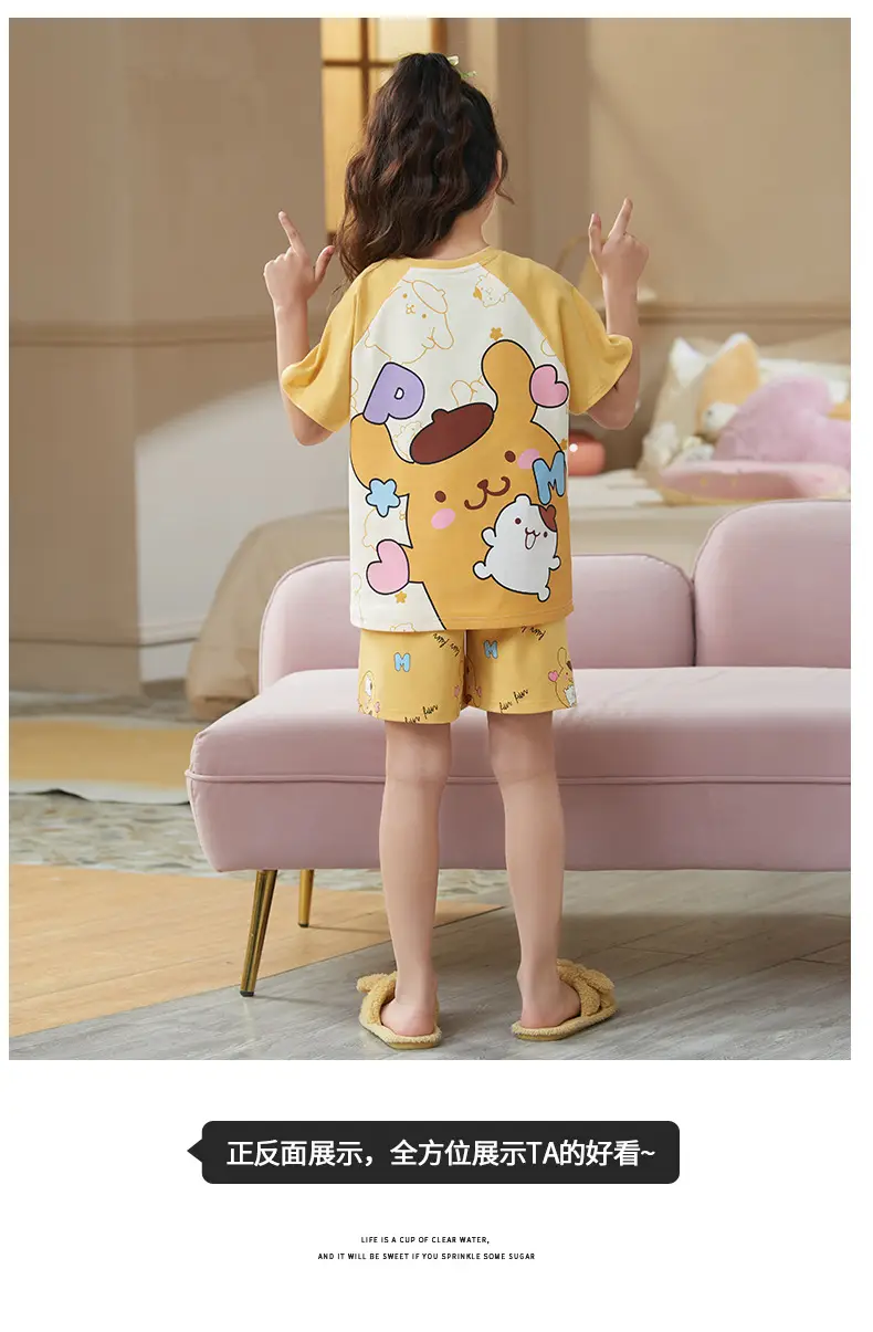 Girls Cartoon Pajamas Summer Cotton Red White Medium — feature 21