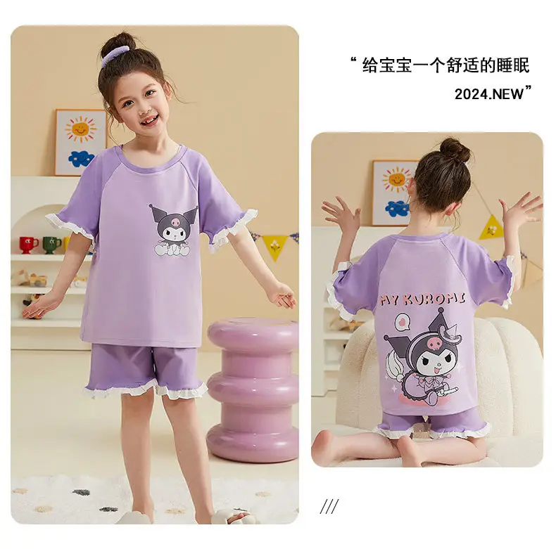 Girls Cartoon Pajamas Summer Cotton Red White Medium — feature 33