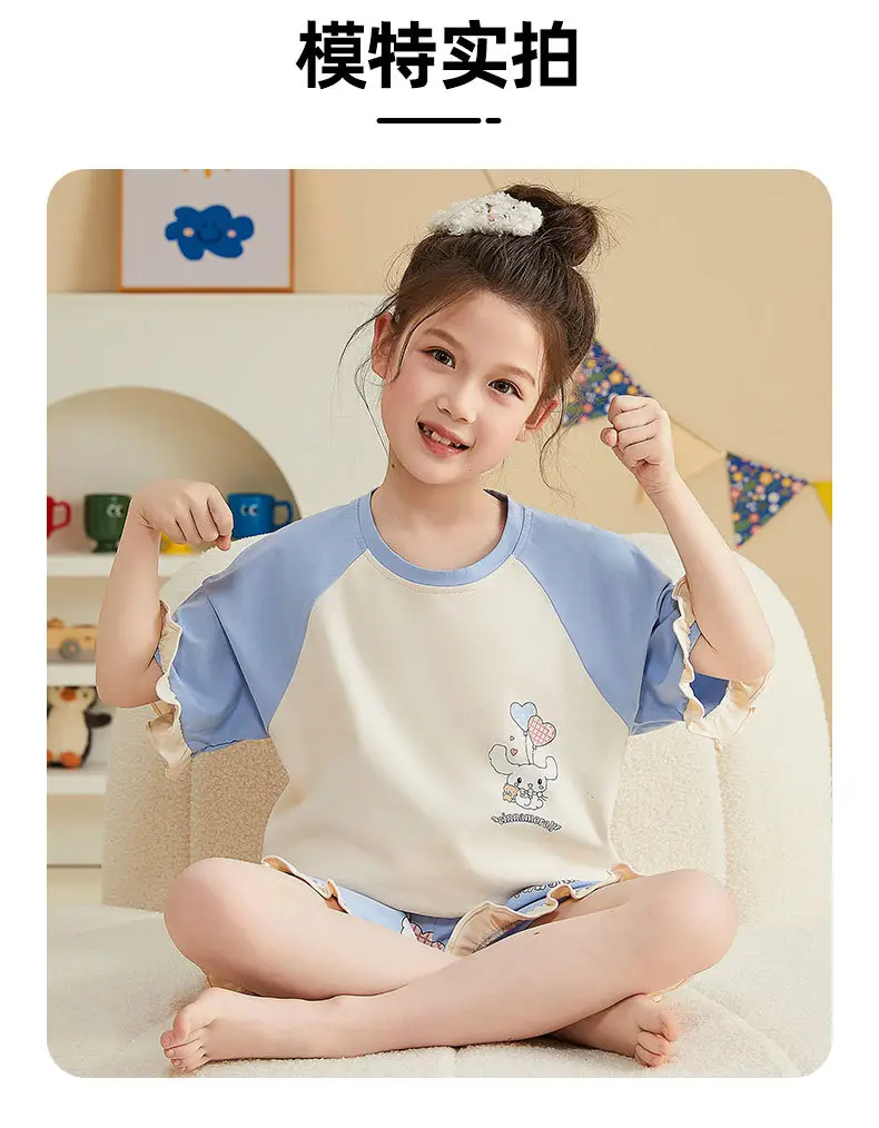 Girls Cartoon Pajamas Summer Cotton Red White Medium — feature 34