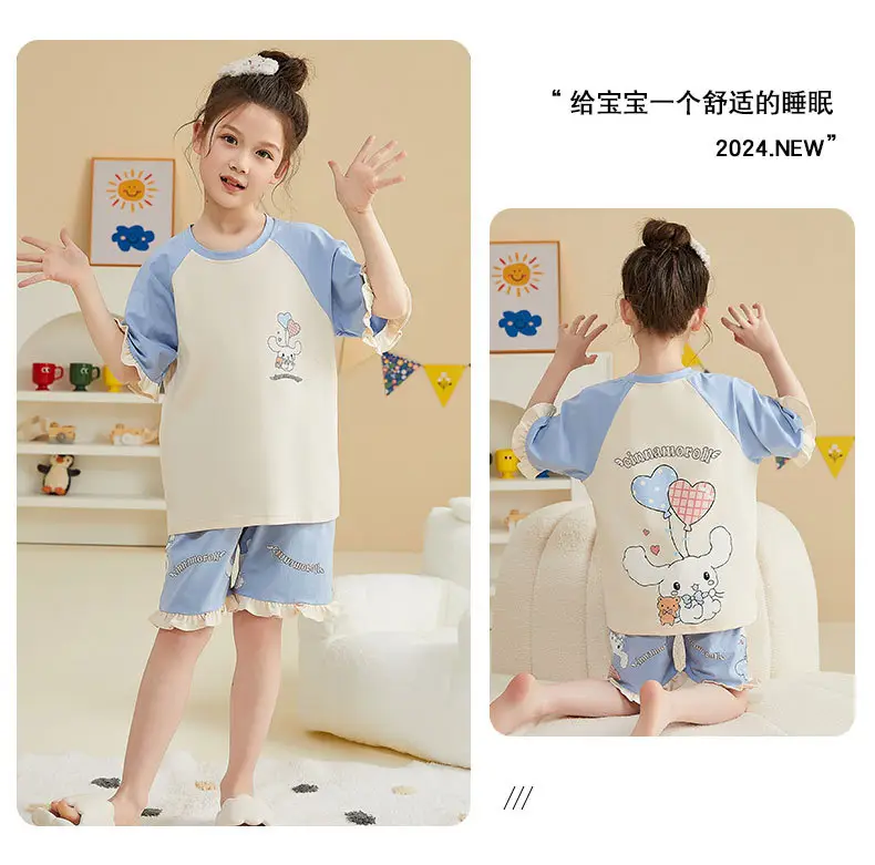 Girls Cartoon Pajamas Summer Cotton Red White Medium — feature 35