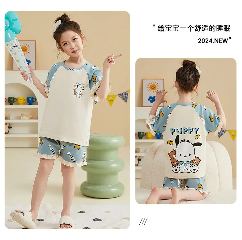 Girls Cartoon Pajamas Summer Cotton Red White Medium — feature 37