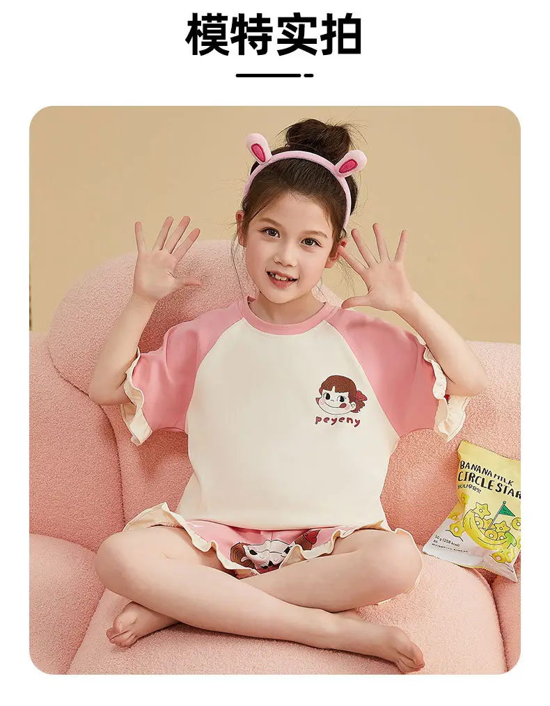 Girls Cartoon Pajamas Summer Cotton Red White Medium — feature 38