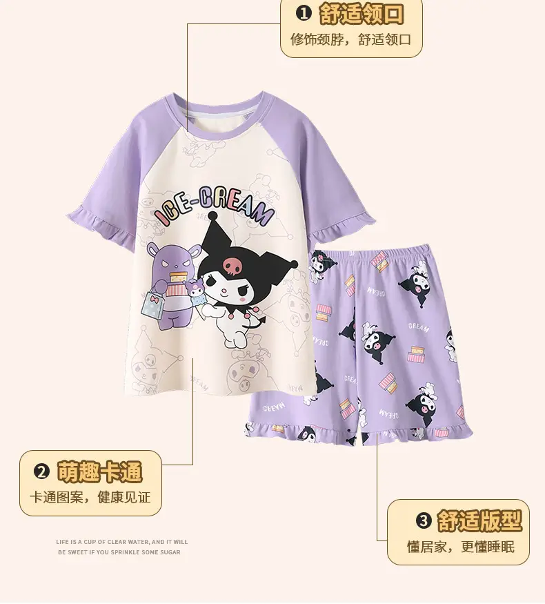 Girls Cartoon Pajamas Summer Cotton Red White Medium — feature 4