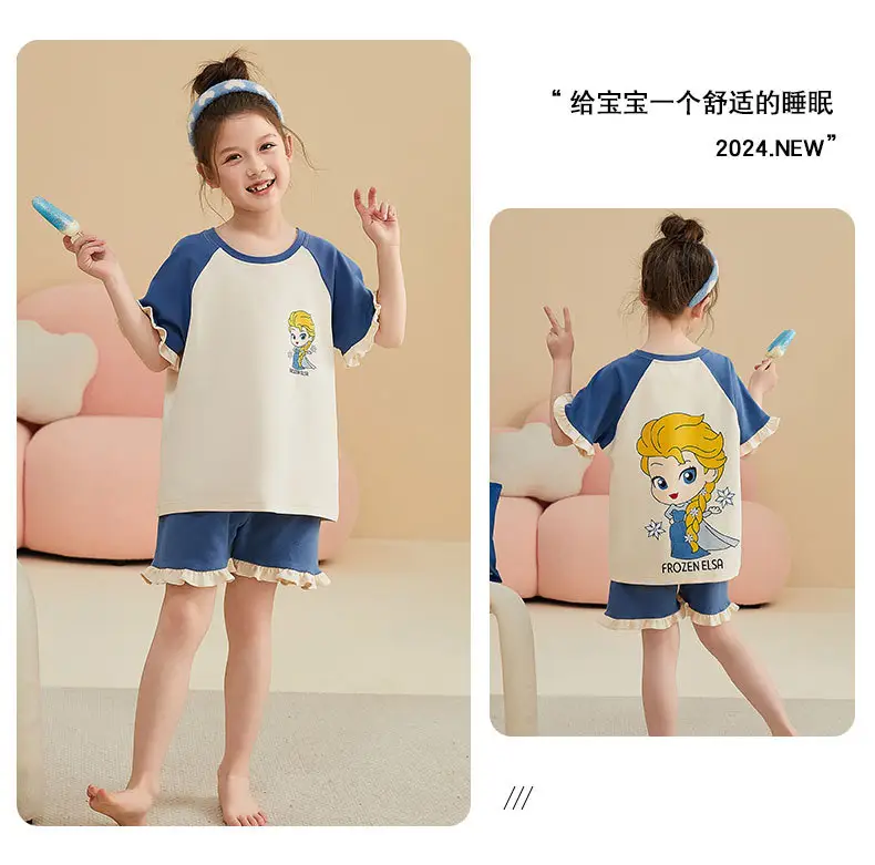Girls Cartoon Pajamas Summer Cotton Red White Medium — feature 41