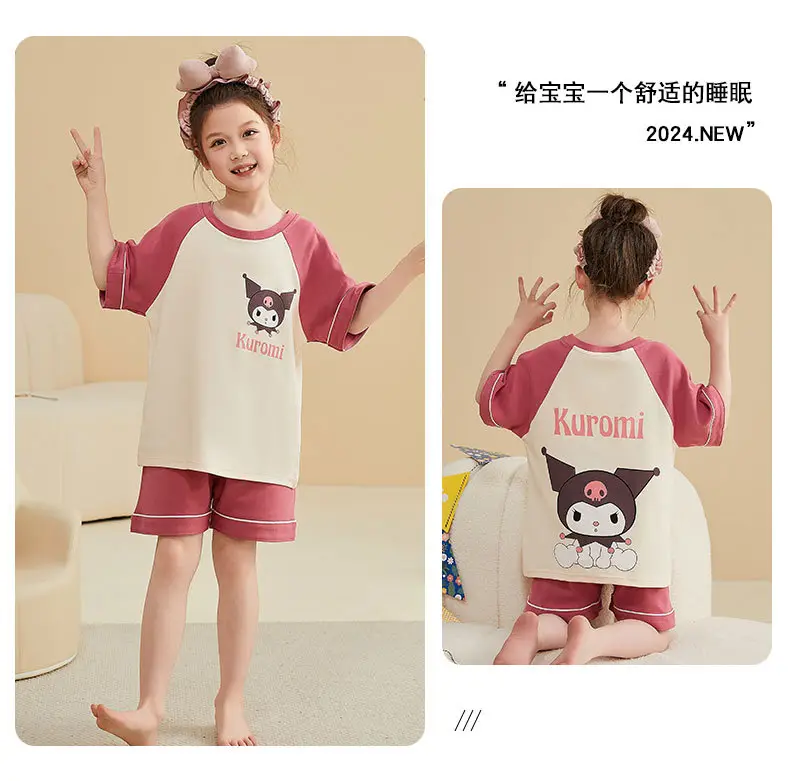 Girls Cartoon Pajamas Summer Cotton Red White Medium — feature 43