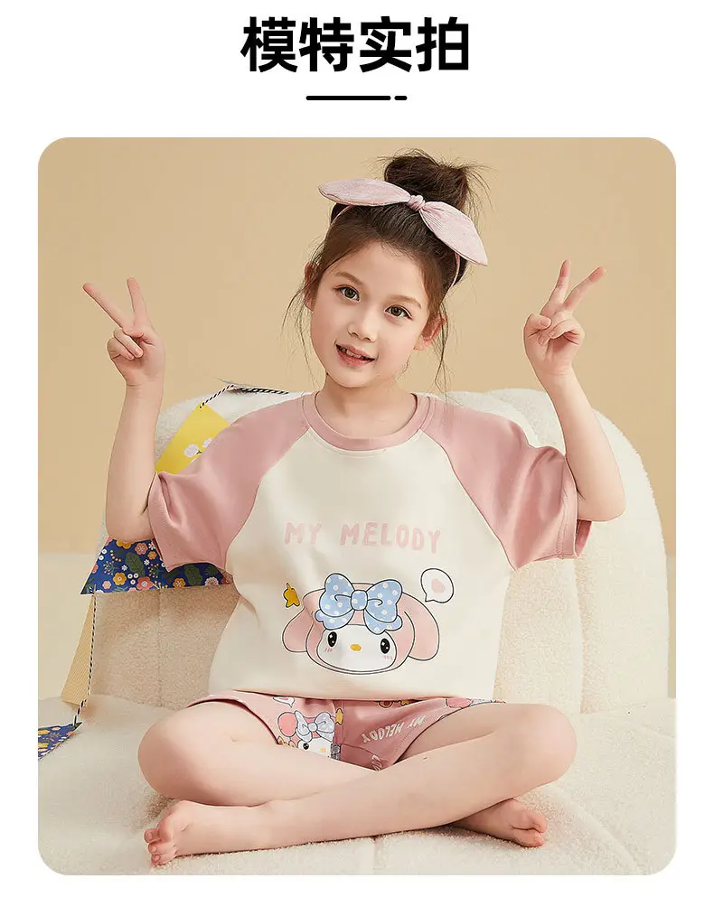 Girls Cartoon Pajamas Summer Cotton Red White Medium — feature 46