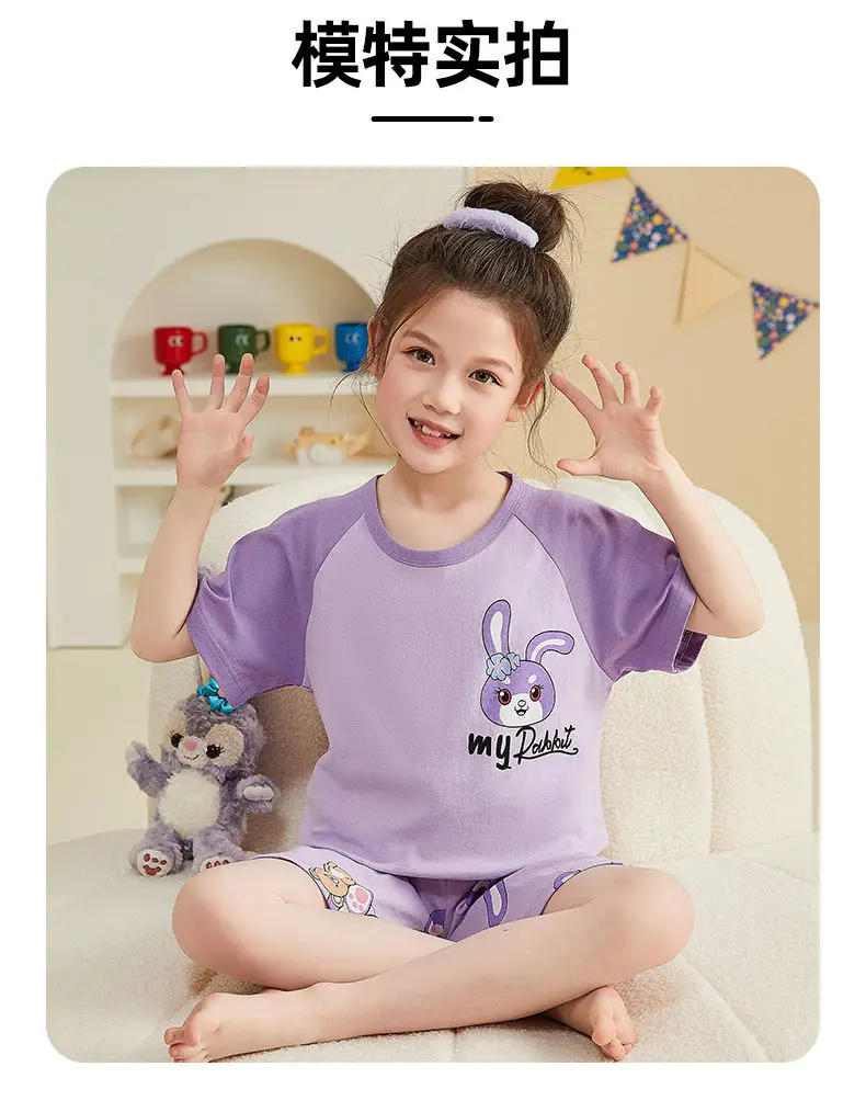 Girls Cartoon Pajamas Summer Cotton Red White Medium — feature 48