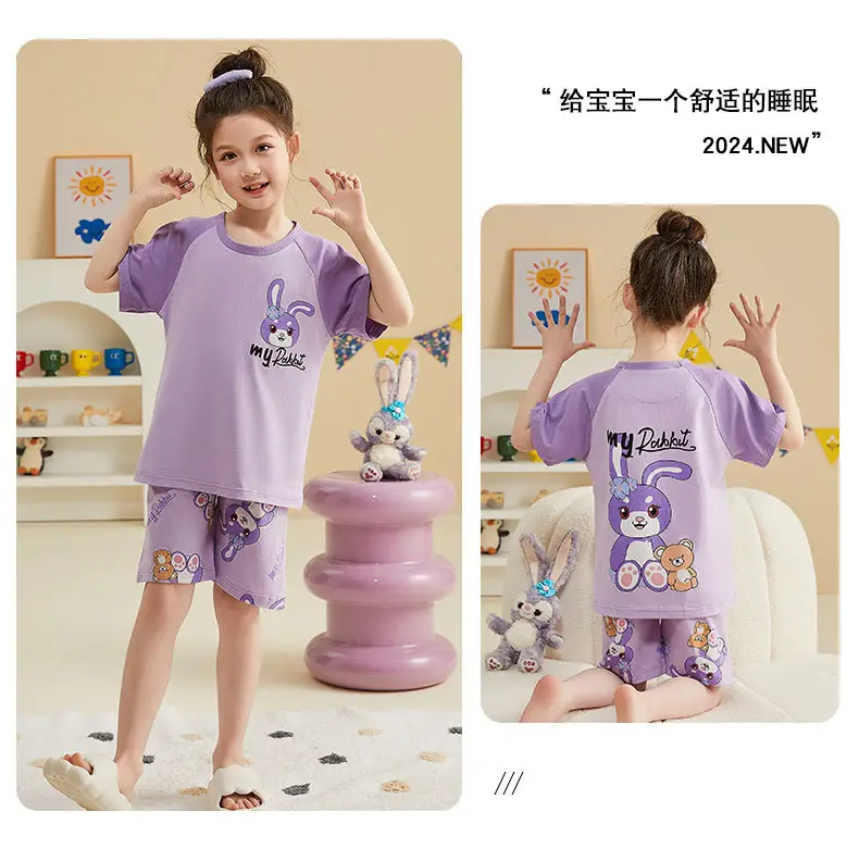 Girls Cartoon Pajamas Summer Cotton Red White Medium — feature 49