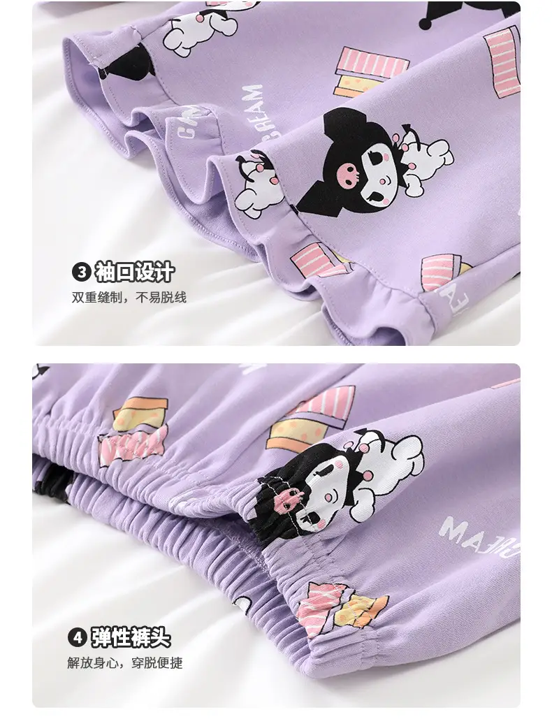 Girls Cartoon Pajamas Summer Cotton Red White Medium — feature 7