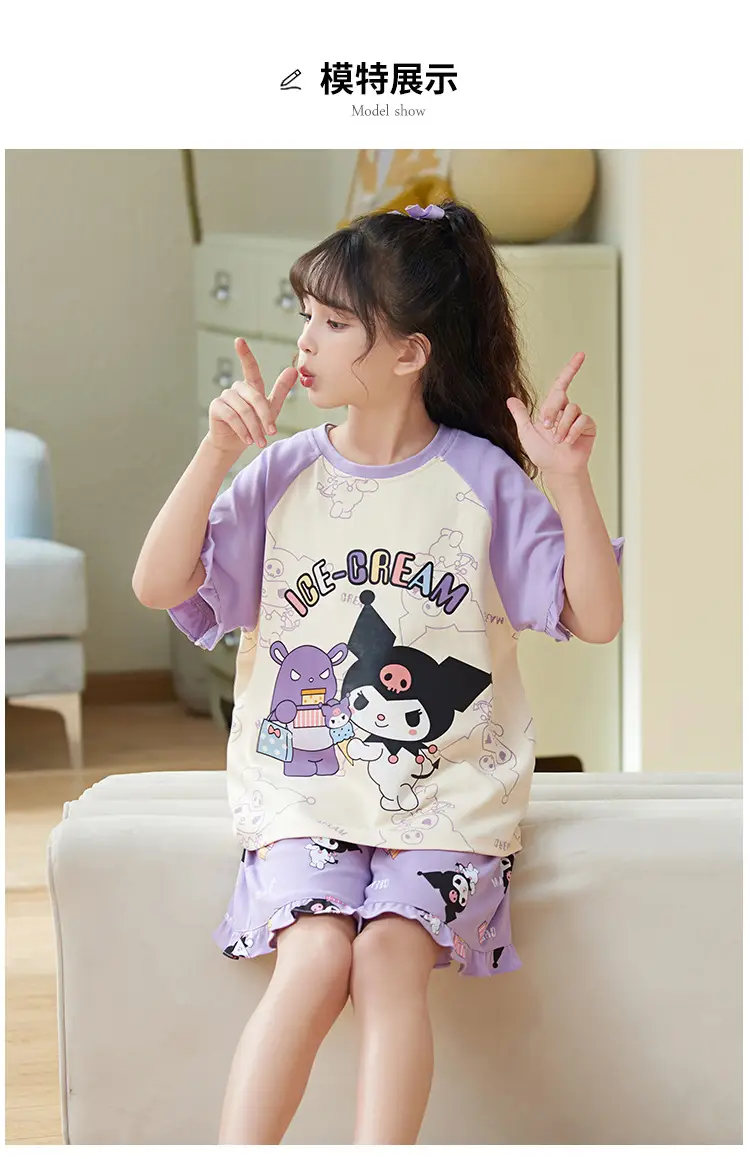 Girls Cartoon Pajamas Summer Cotton Red White Medium — feature 9