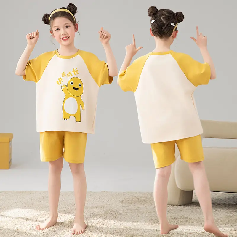Girls Cartoon Pajamas Summer Cotton Red White Medium