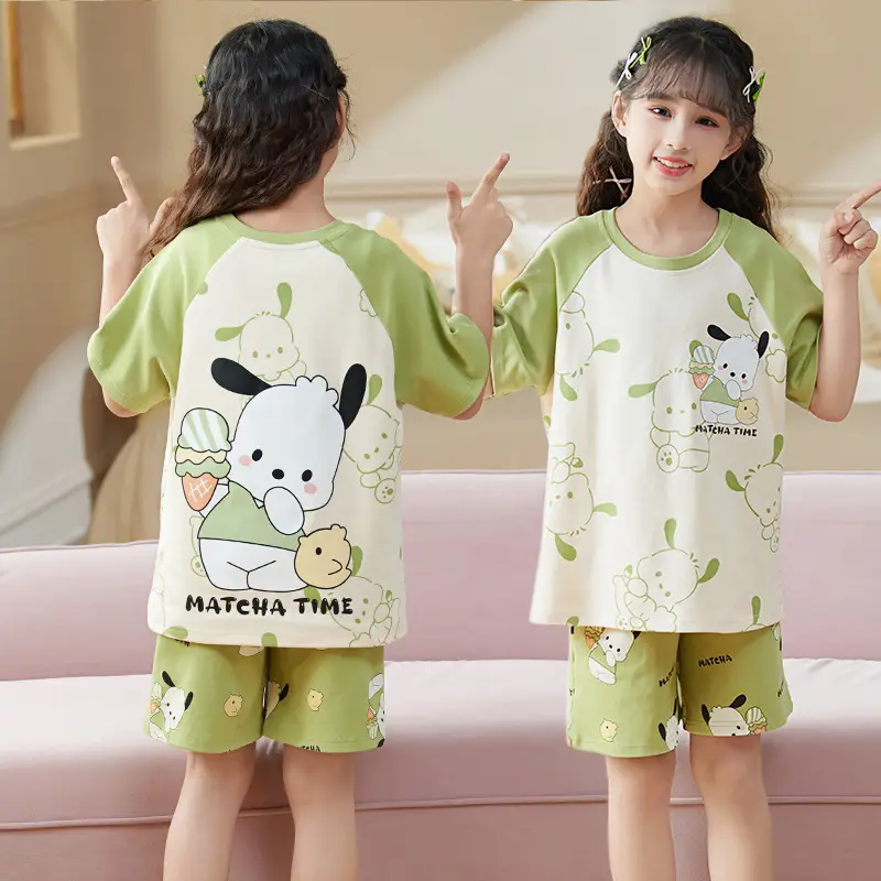 Girls Cartoon Pajamas Summer Cotton Red White Medium