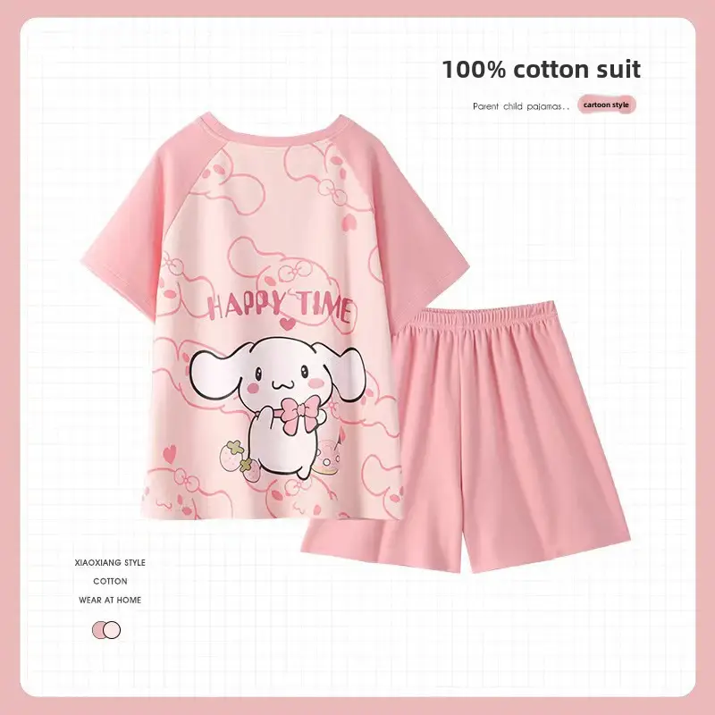 Girls Cartoon Pajamas Summer Cotton Red White Medium