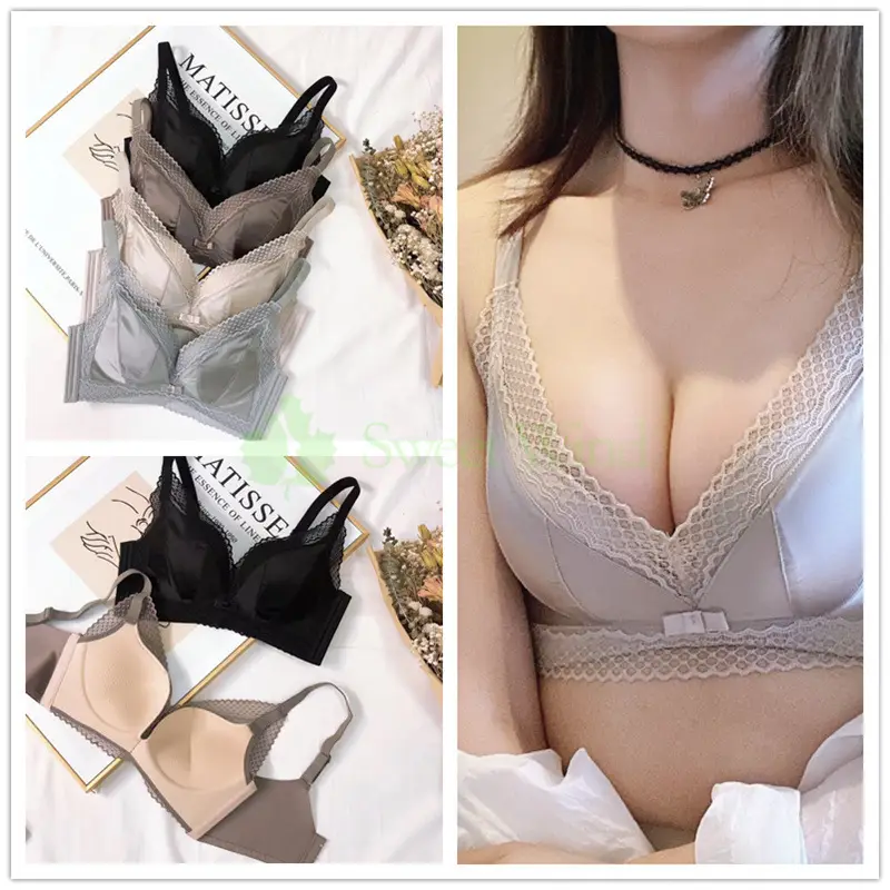 Milk kapok second generation small chest underwear women's No steel ring AB first generation gathered sexy lace adjustable vest bra