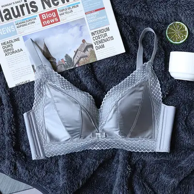 Milk kapok second generation small chest underwear women's No steel ring AB first generation gathered sexy lace adjustable vest bra