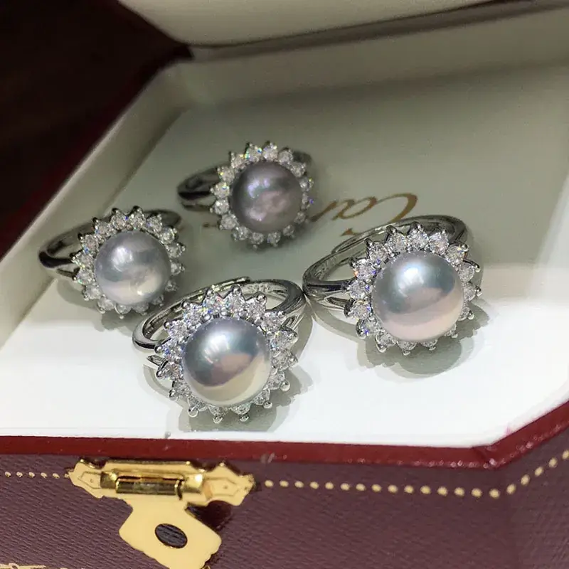Freshwater Pearl Ring 18K Gold Plated Gray Elegant Design