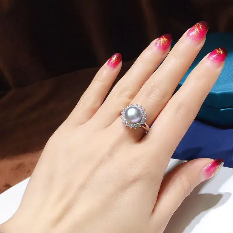 Freshwater Pearl Ring 18K Gold Plated Gray Elegant Design