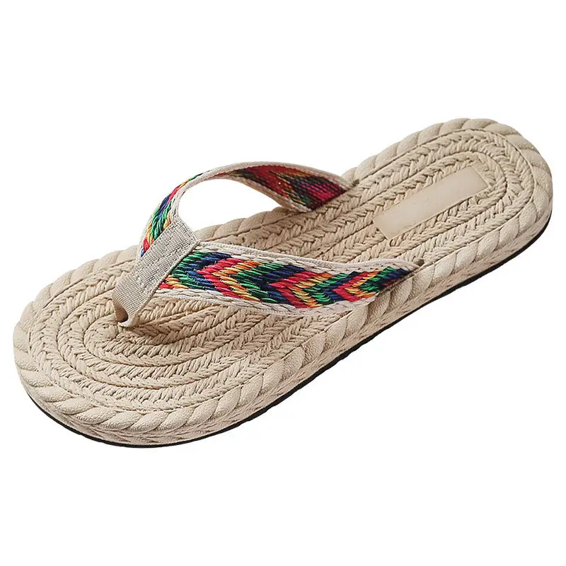 2022 Straw Imitation Travel Hemp Sole Korean-tide Flip-flops Beach Flat Low Heel Flip-flops Women's Sandals for Outer Wear - Image 6