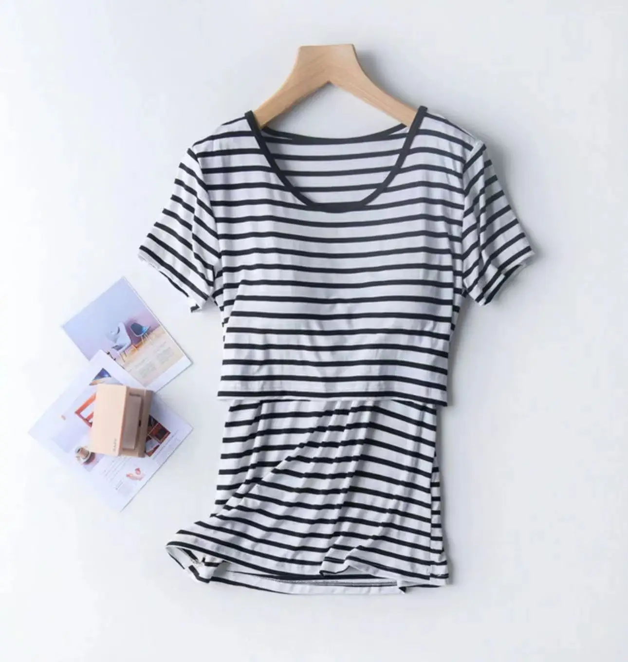 Women Light Blue Striped Crop Top Postpartum Lift - Image 6