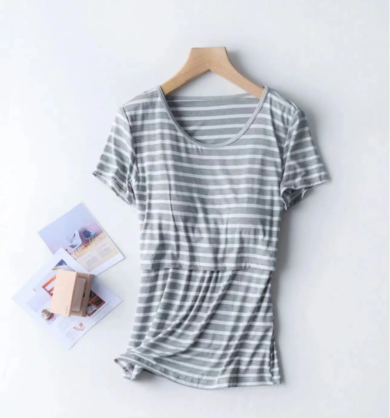 Women Light Blue Striped Crop Top Postpartum Lift - Image 7