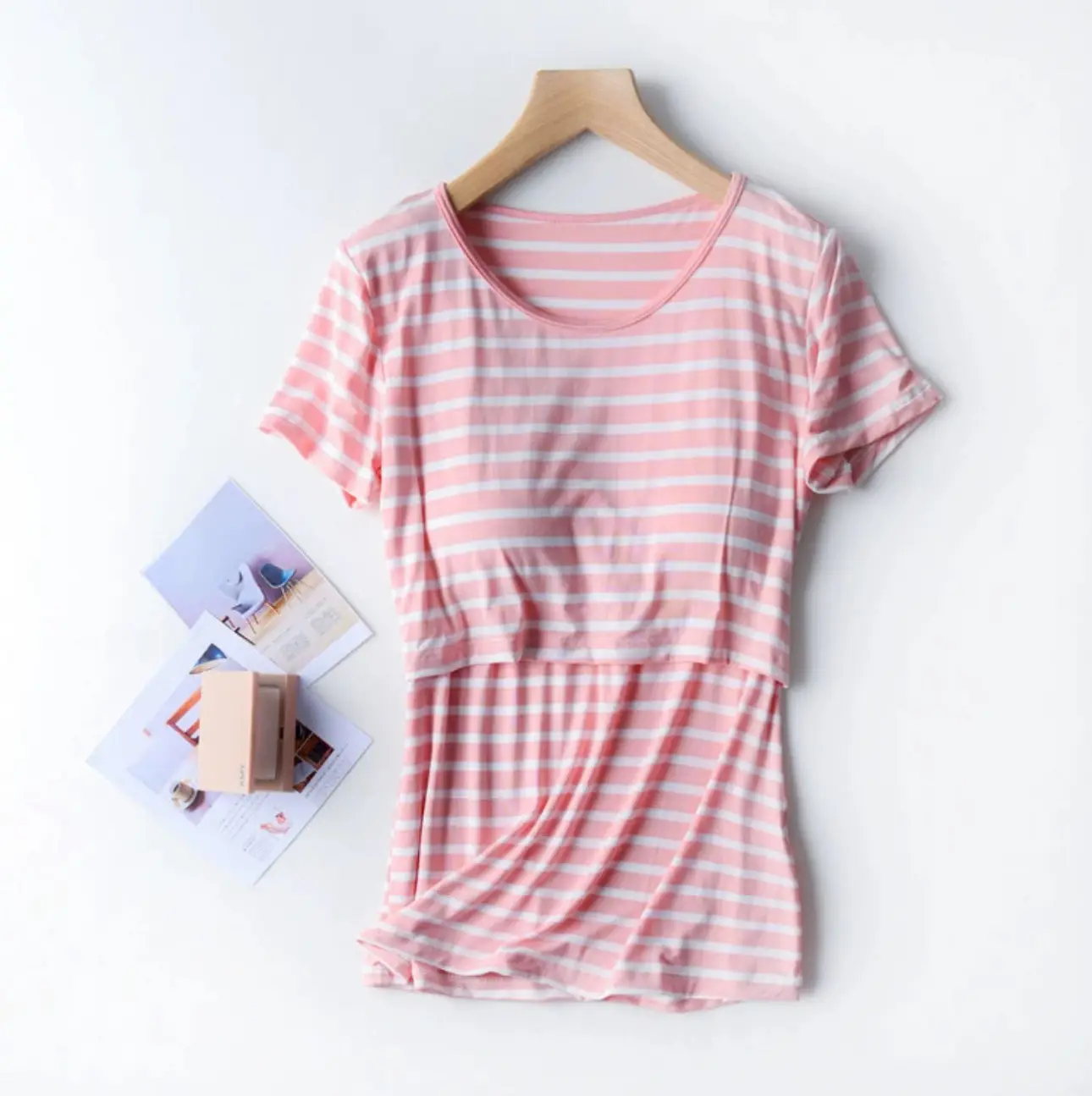 Women Light Blue Striped Crop Top Postpartum Lift - Image 8