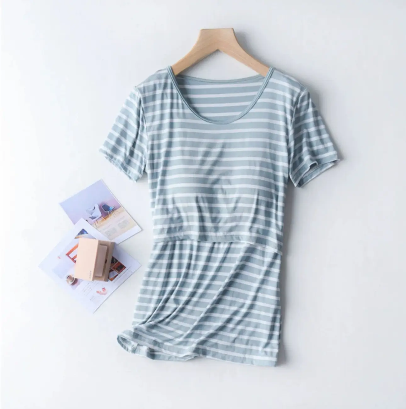 Women Light Blue Striped Crop Top Postpartum Lift - Image 9