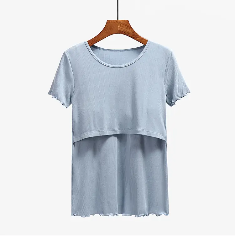 Women Light Blue Striped Crop Top Postpartum Lift - Image 3