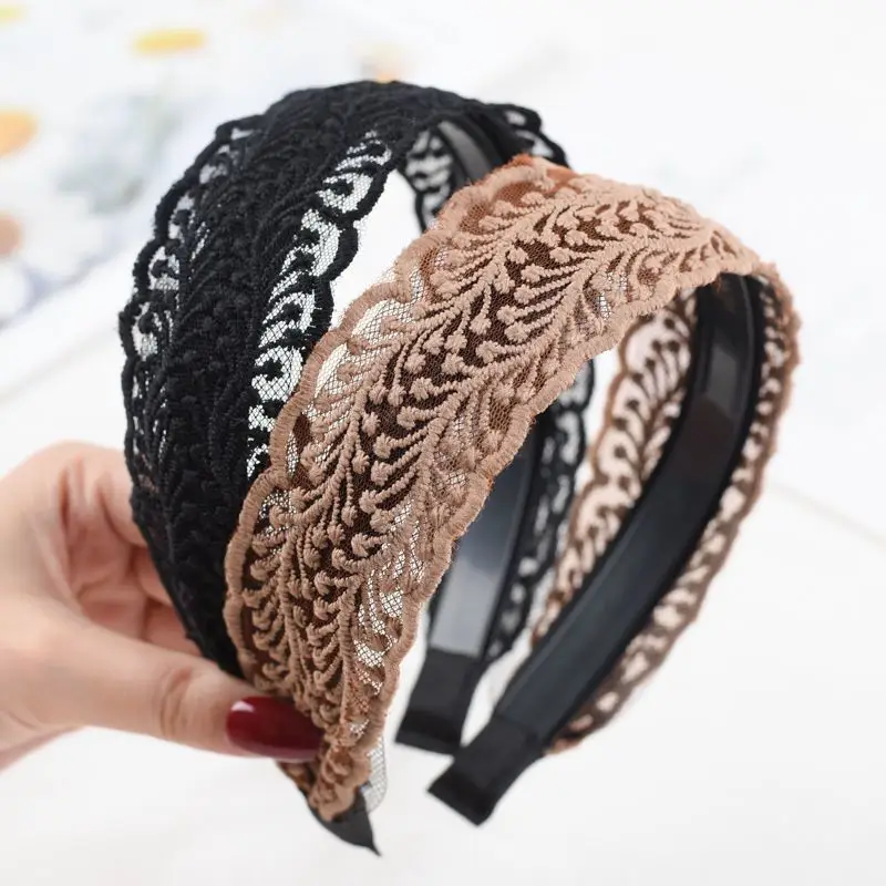 Black Lace Wide Brim Headband for Women