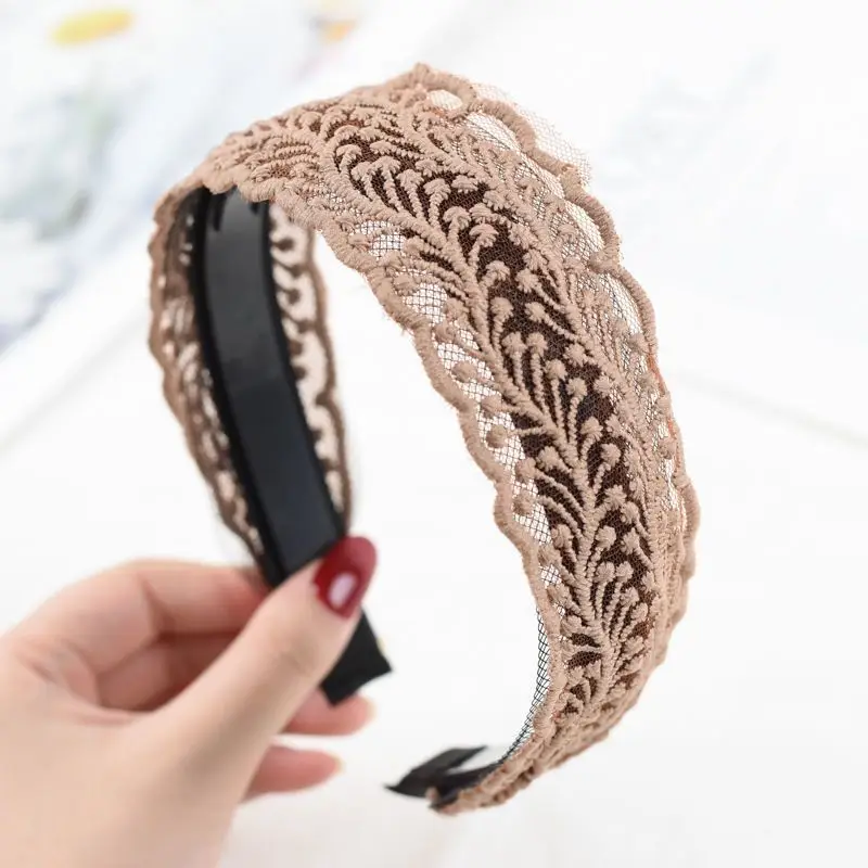 Black Lace Wide Brim Headband for Women