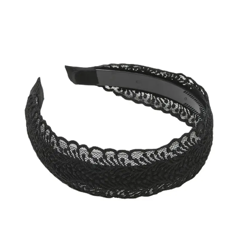 Black Lace Wide Brim Headband for Women