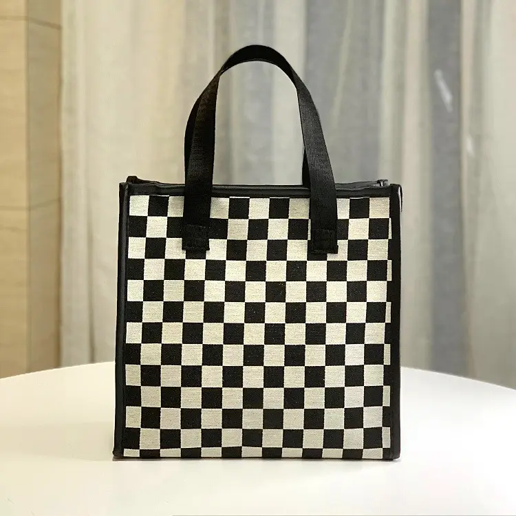 Black Letter French Style Cosmetic Bag Handbag Lunch Box Bag - Image 5