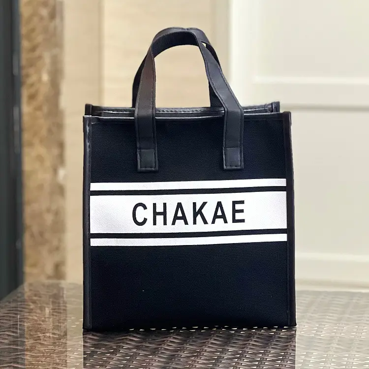 Black Letter French Style Cosmetic Bag Handbag Lunch Box Bag - Image 9