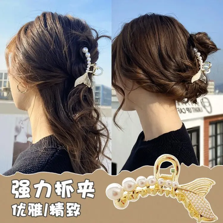 Gold Pearl Fishtail Hairpin Small Grab Clip for Women - Image 12