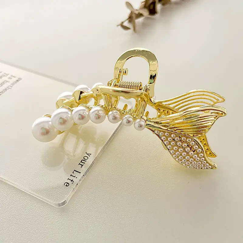 Gold Pearl Fishtail Hairpin Small Grab Clip for Women - Image 15