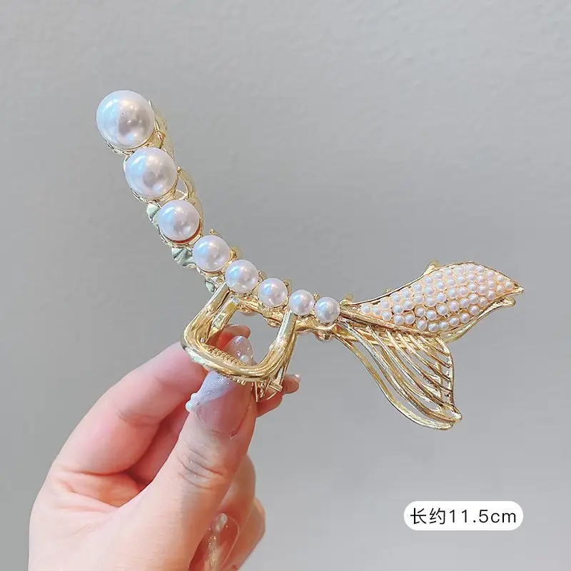 Gold Pearl Fishtail Hairpin Small Grab Clip for Women - Image 11