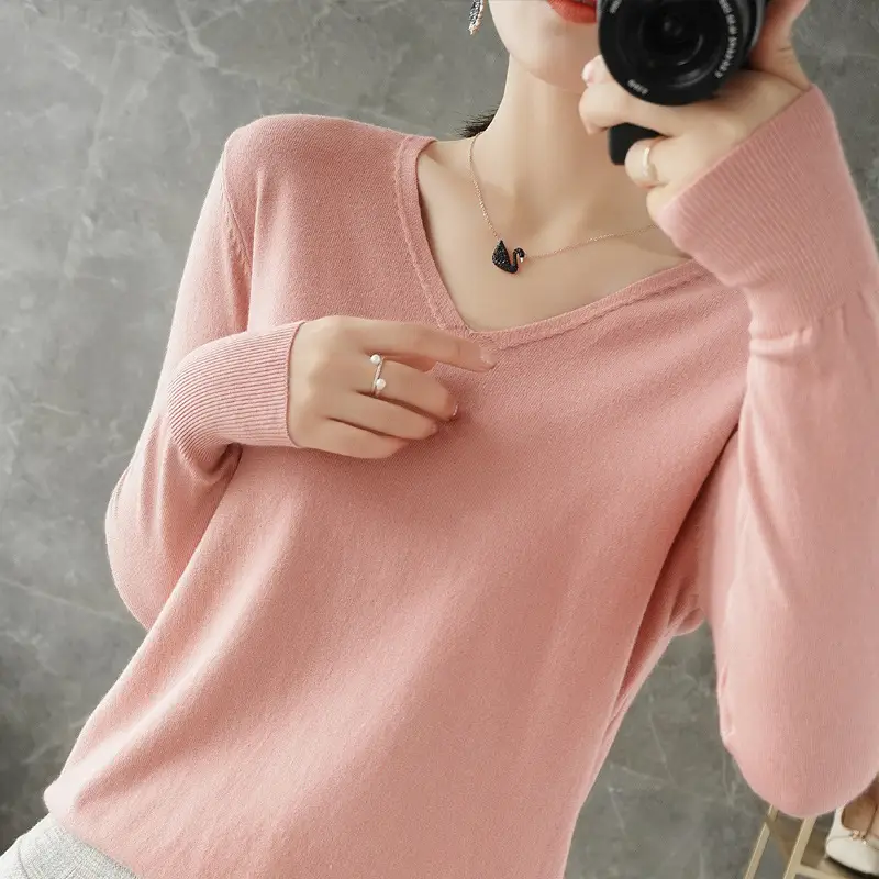 Women V-Neck Pullover Long Sleeve Knit Warm Winter Wear - Image 16
