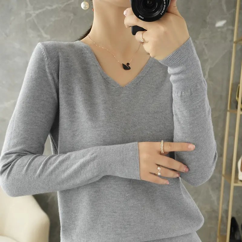 Women V-Neck Pullover Long Sleeve Knit Warm Winter Wear - Image 17