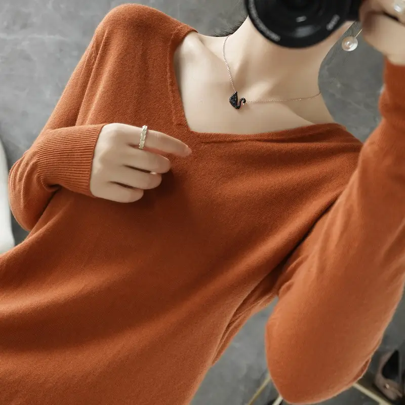 Women V-Neck Pullover Long Sleeve Knit Warm Winter Wear - Image 18