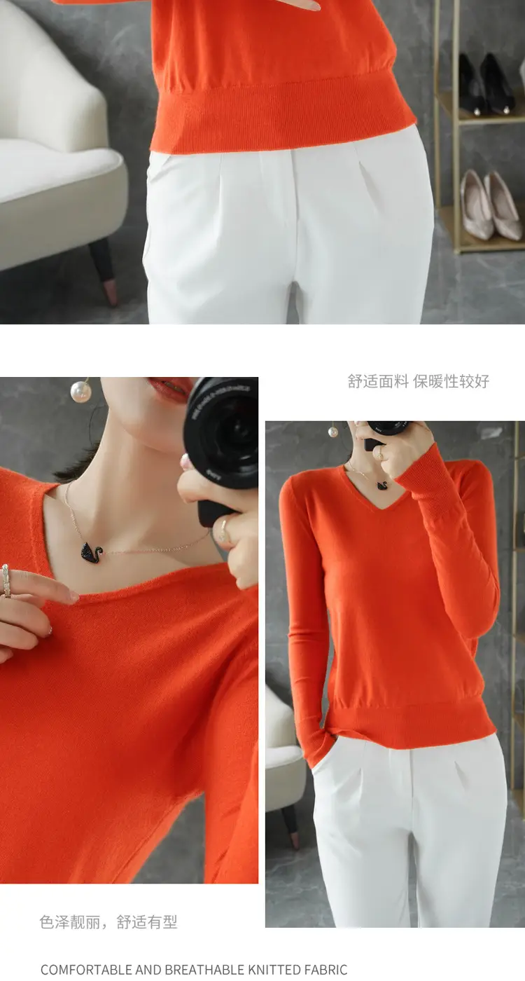 Women V-Neck Pullover Long Sleeve Knit Warm Winter Wear — feature 10
