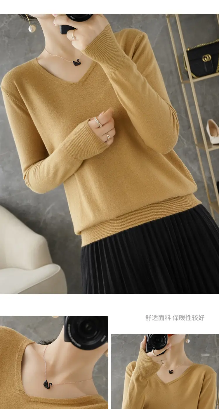 Women V-Neck Pullover Long Sleeve Knit Warm Winter Wear — feature 11