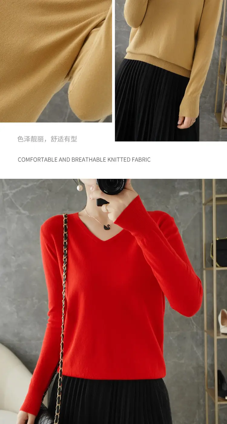 Women V-Neck Pullover Long Sleeve Knit Warm Winter Wear — feature 12