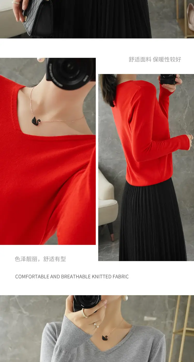 Women V-Neck Pullover Long Sleeve Knit Warm Winter Wear — feature 13