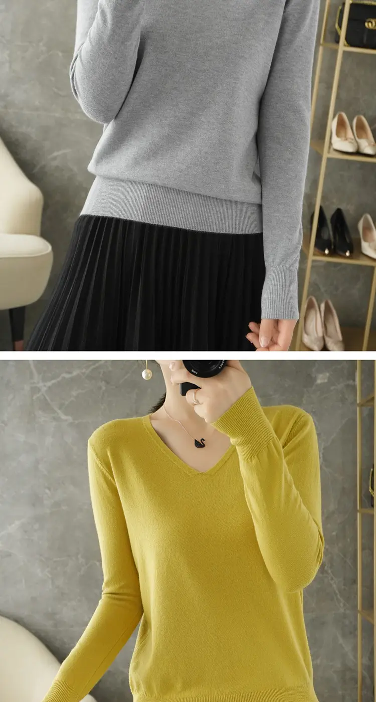 Women V-Neck Pullover Long Sleeve Knit Warm Winter Wear — feature 14